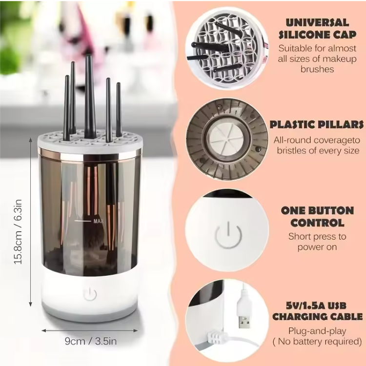 Nettoyeur de Brosse de Maquillage Electrique Portable avec Prise Rapide USB et Brosse de Nettoyage