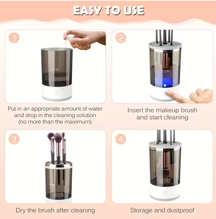 Nettoyeur de Brosse de Maquillage Electrique Portable avec Prise Rapide USB et Brosse de Nettoyage