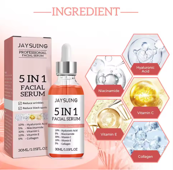 Sérum pour le visage raffermissant 5 en 1, estompe les ridules, hydrate, rétrécit les Pores, vitamine C, acide hyaluronique,