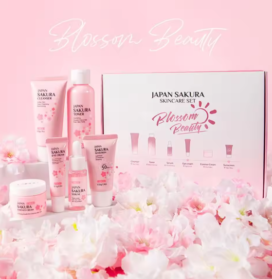 Pack Kbeauty 6 pièces/ensemble Sakura, soins de la peau, crème visage, sérum Toner, nettoyant visage, crème pour les yeux visage