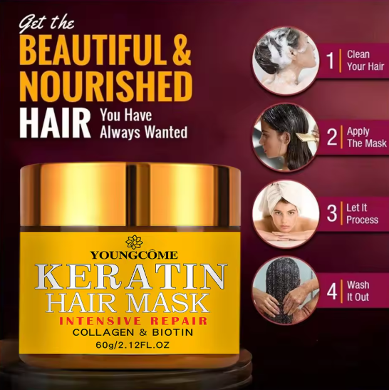 Masque capillaire réparateur, biotine, collagène, kératine, traitement des cheveux, après-shampooing, huile essentielle, nourrissant