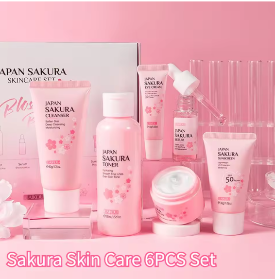 Pack Kbeauty 6 pièces/ensemble Sakura, soins de la peau, crème visage, sérum Toner, nettoyant visage, crème pour les yeux visage