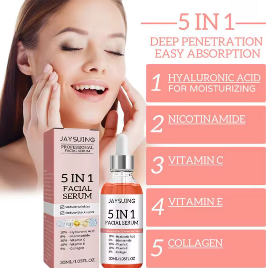 Sérum pour le visage raffermissant 5 en 1, estompe les ridules, hydrate, rétrécit les Pores, vitamine C, acide hyaluronique,