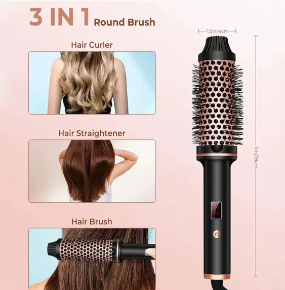 Fer à lisser ionique 3 en 1, fer à friser professionnel, brosse de coiffure chauffante, brosse thermique, anti-brûlure, baguette à boucles