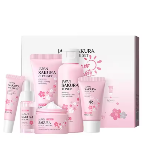 Pack Kbeauty 6 pièces/ensemble Sakura, soins de la peau, crème visage, sérum Toner, nettoyant visage, crème pour les yeux visage