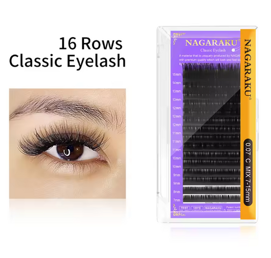 Boîte d’Extensions Cils Pro – 16 Rangées d'Extension de Cils Individuels Classiques Noir Mat Professionnel doux naturel
